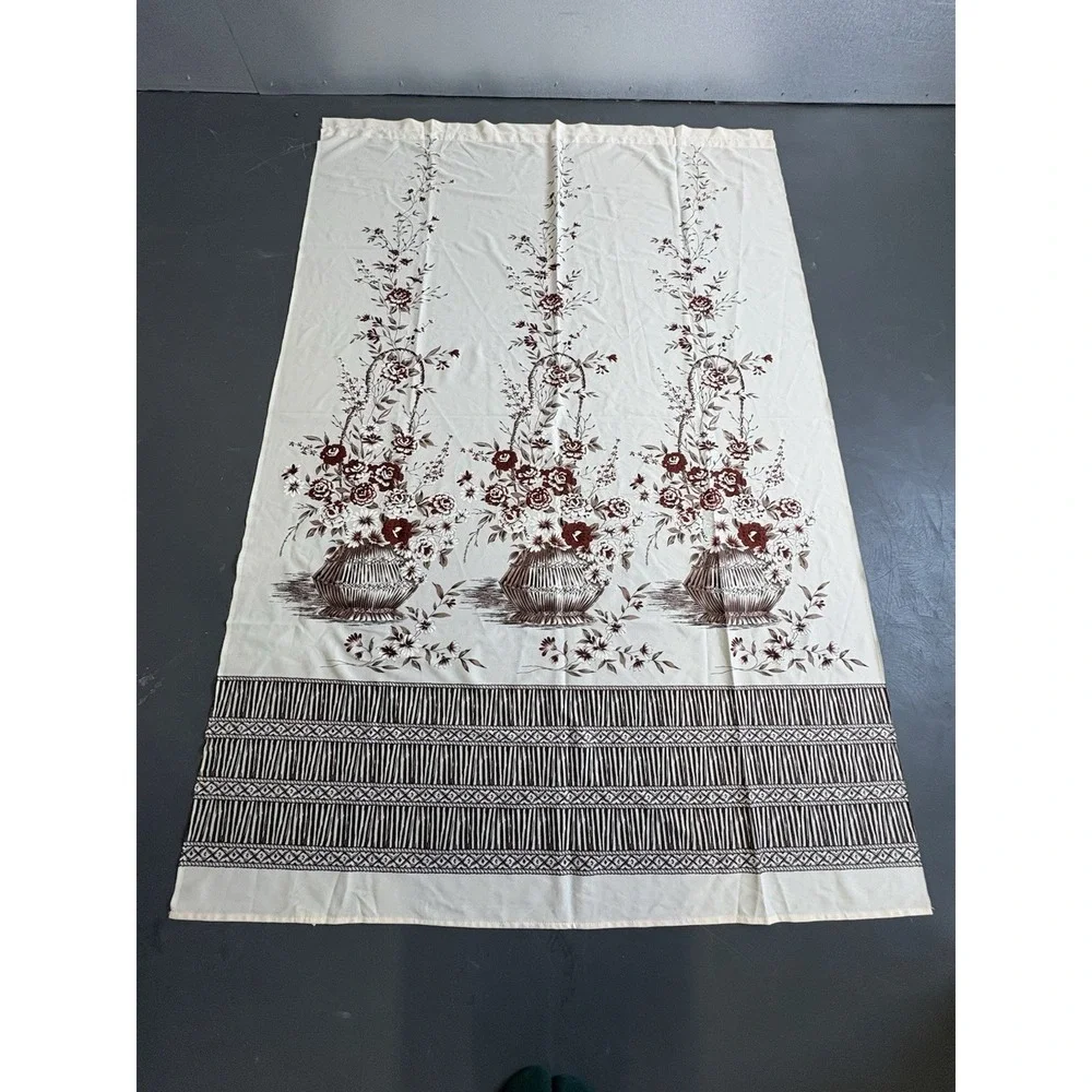 Mid Century Two Tone Floral Bamboo Curtain Panel Set - A Pair 86